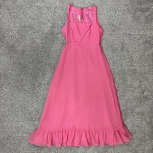 Vintage Lorrie Deb Dress Womens 7/8 Pink Chiffon Ruffle Hem Maxi USA Formal 60s